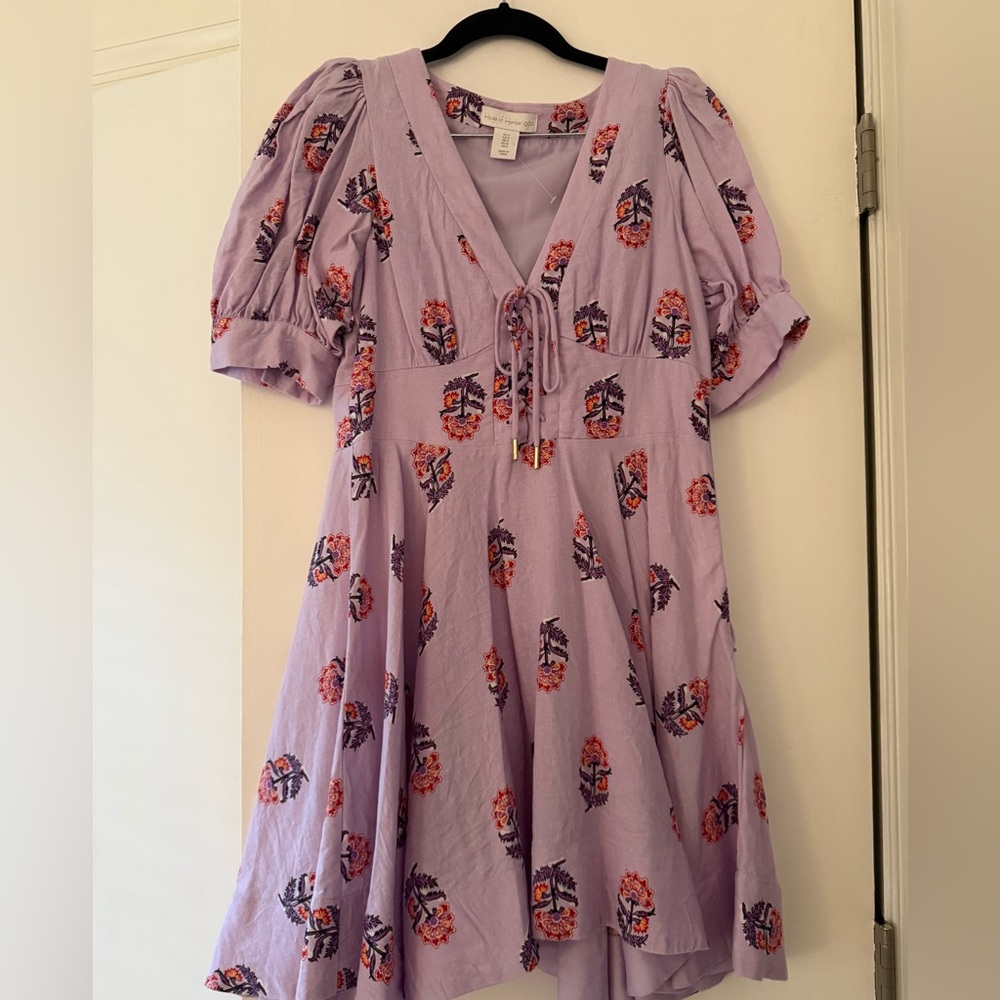 Floral Purple Dress with Puff Sleeves